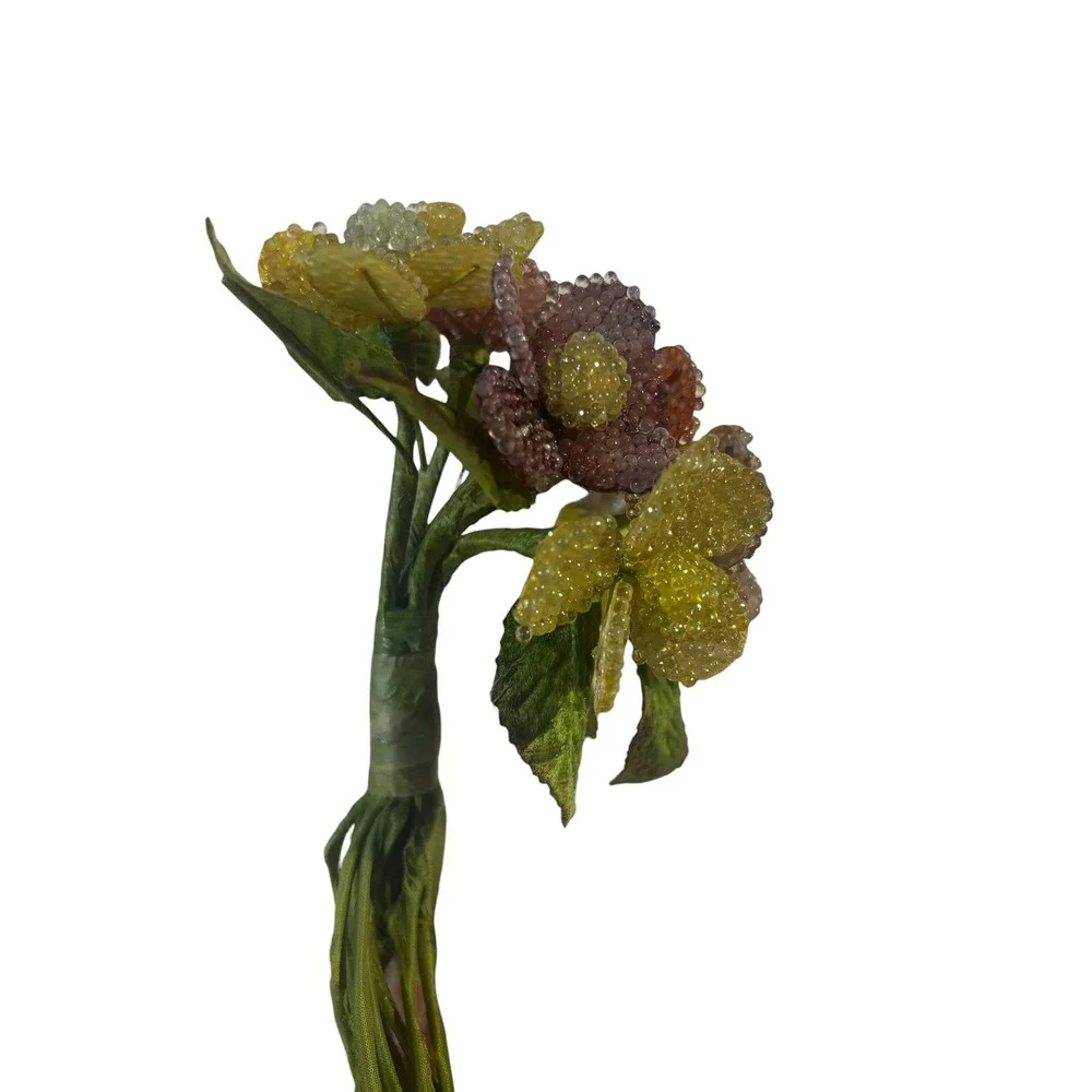 Vintage Beaded Sugared Floral Millinery Bouquet Yellow Lavender Red Flowers